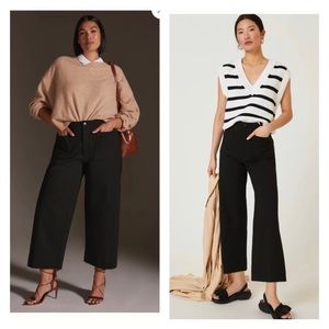 ANTHROPOLOGIE Black High Rise Wide Leg Cropped Trouser Pants Size 2 NWT
